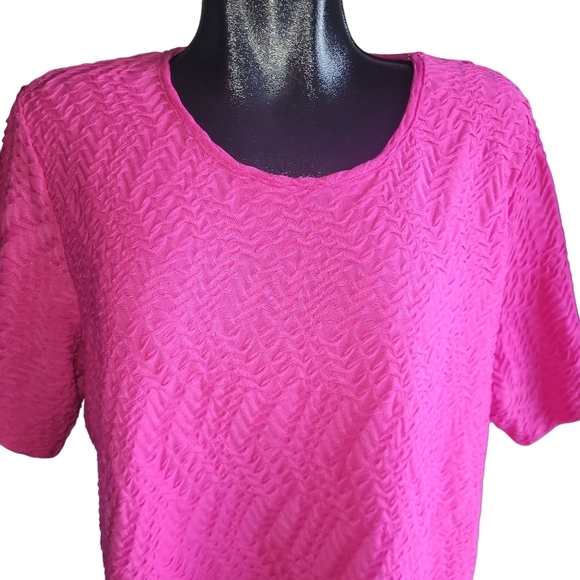 Alia Pink Textured Short Sleeve Top 2X - Picture 2 of 7